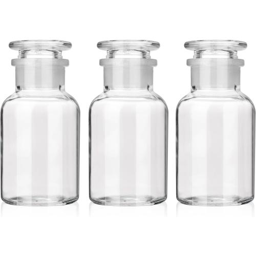 4 PCS Kestun Lab Glass Reagent Bottle,Wide Mouth Glass Storage Bottle with Ground Stopper,Decorative Bottles/Vase (Clear, 60ml)