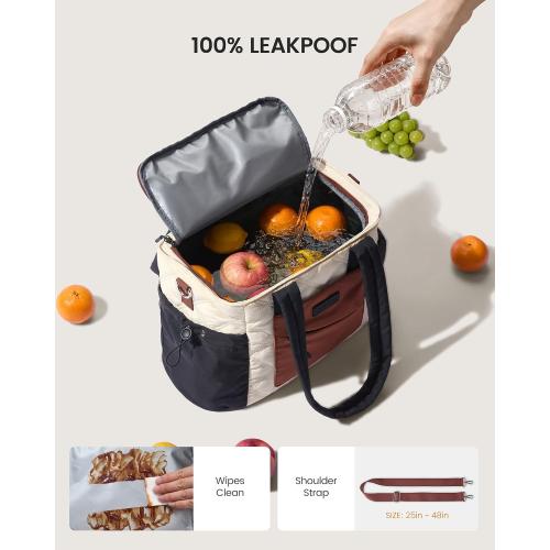 LOVEVOOK Lunch Box for Women, Quilted Insulated Lunch Bag Tote with 40oz Water Bottle Holder, Large Leakproof Cooler Bag for Women with Shoulder Strap, Work Office Nurse Teacher Picnic Travel