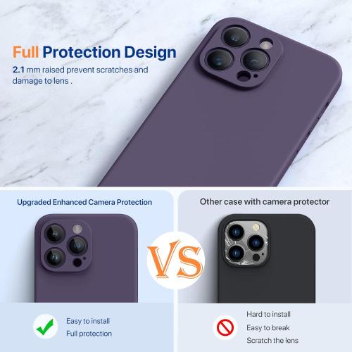 Miracase Designed for iPhone 14 Pro Max Phone Case with Screen Protector,[Upgraded Enhanced Camera Protection],Shockproof Liquid Silicone Case with Microfiber Lining,6.7 inch, Dark Purple