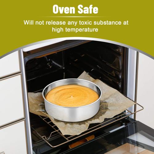 P&P CHEF 8 Inch Cake Pans Set, Round Baking Pan Stainless Steel Layer Birthday Wedding Cake Oven Pans, Non Toxic & Heavy Duty, Deep Side & Mirror Finish, Dishwasher Safe, (2Pcs)