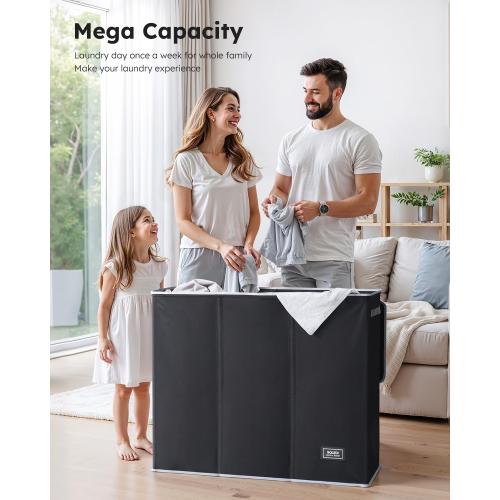 SOLEDI 180L Laundry Hamper 3 Section, Extra Large Laundry Hamper with Lid, Dirty Clothes Hamper with Sturdy Handle, Large Laundry Basket Organizer for Laundry Room, Bedroom, Hampers for Laundry