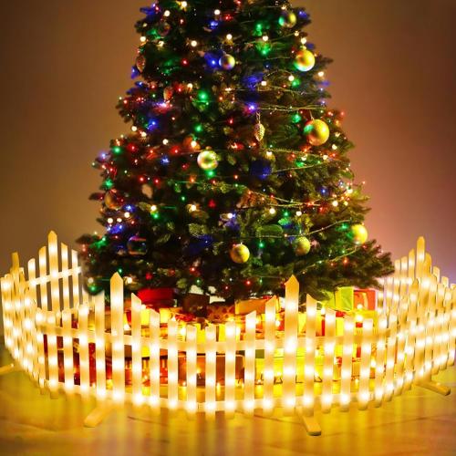 MGupzao Christmas Tree Fence Light - Christmas Decorations Lights 8 Pack Picket Fence for Indoor Outdoor Christmas Decor, Plug-in 8 Modes Decorative Light for for Landscape Patio Yard Path Xmas Decor