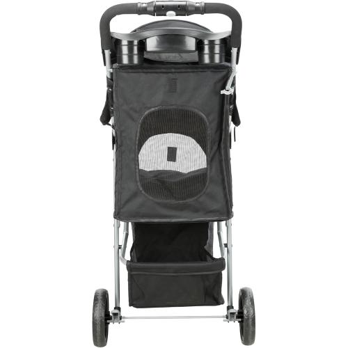 TRIXIE Foldable Pet Stroller for Cats and Dogs, Pet Carrier Strolling Cart with Weather Cover, Storage Basket, Cup Holder, Black