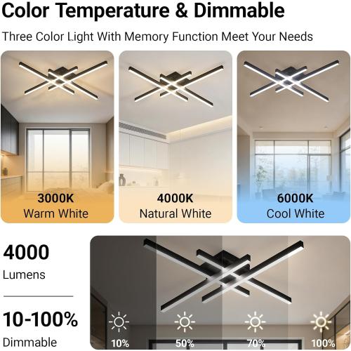 Semi Flush Mount Modern Light Fixture,35.4 Modern LED Ceiling Lights Fixture,for Hallway,Entrance,Cafe,Living Room,Bedroom,Corridor,Porch,Passage Light Fixtures (Black (4-Lights))