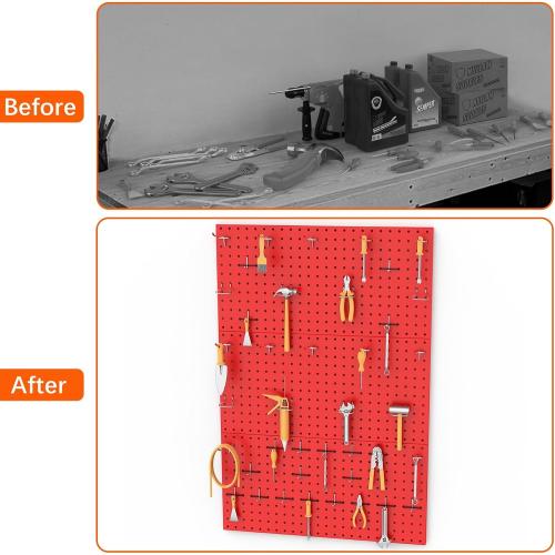 TORACK 3 PCS Metal Pegboard Panels(12x24 inch) for Wall Garage Tools Storage Pegboard System for Workbench, Modular Peg Board Tool Organizer Board Kit(Pack of 3, Red)