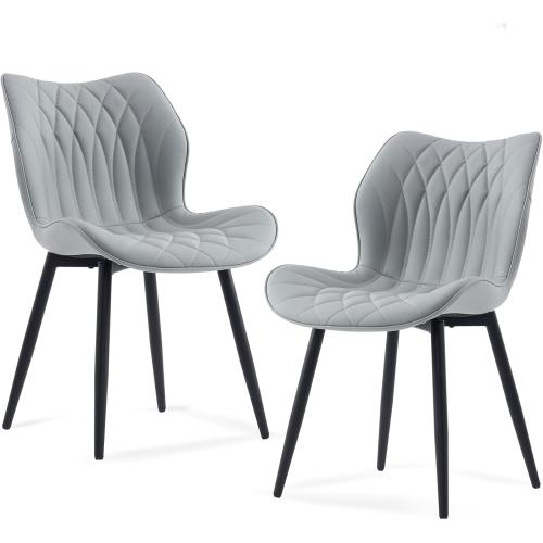 Kidol & Shellder Dining Chairs Set of 2 Modern Kitchen Chairs with Back Armless Accent Chairs for Living Room Upholstered Faux Leather Chair Mid Century Comfy Side Chair with Metal Legs, Grey