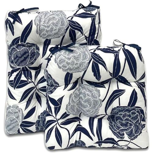 Outdoor Seat Cushions 2 Pcs, Upper and Lower Patio Chair Cushion, Flower Non-Slip Rocking Chair Cushions with Ties