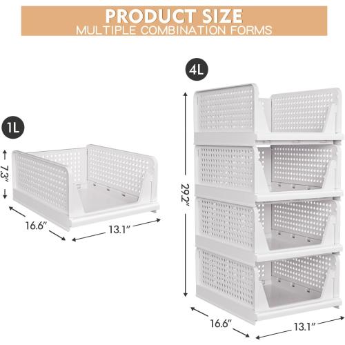 4 Pack Stackable Closet Storage Basket - Stackable Storage Bins, Multifunctional & Foldable Closet Organizer Divided, Wardrobe Cupboard Space-Saving Clothes Storage Hat Organizer, White