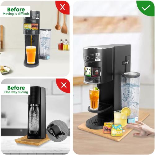 Compatible with Ninja Thirsti Drink System Bamboo Slider - Appliance Slider for Soda Maker, Kitchen Countertop Storage Mover Sliding Tray for Ninja Soda Machine