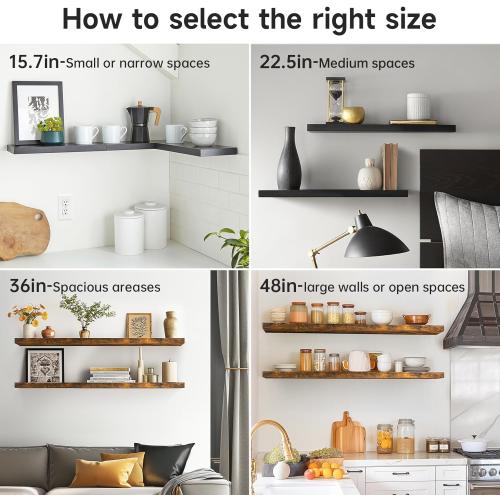 BAYKA Floating Wood Shelves - Wall Mounted for Bathroom,Bedroom,Living Room,Kitchen,Small Hanging Shelf for Books/Storage/Room Decor with 22lbs Capacity(Rustic Brown,Set of 3,15.7inch)