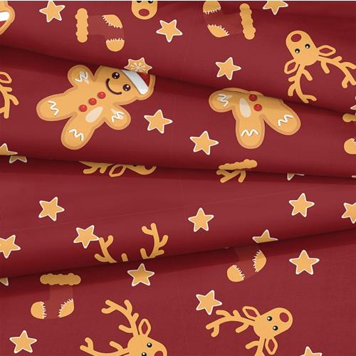 Bedbay Cartoon Christmas Bedding Set  Red and Gold Christmas Gingerbread Stars Elks Comforter Happy New Year Xmas Theme Quilt Set for Boys Girls Teen