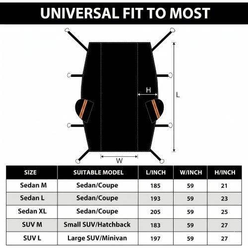 Half Car Cover Top, Hail Protector Car Cover with Cotton Liner, Sunroof & Windshield Cover for Ice and Snow, All Weather Vehicle Body Cover for Sun, Rain, Dust, Fit SUV M