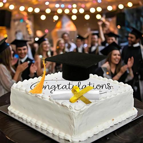 2 Pieces Graduation Cap Cake Topper With Diploma Class of 2026 Graduation Cake Decoration Kit Party Supplies (Black)