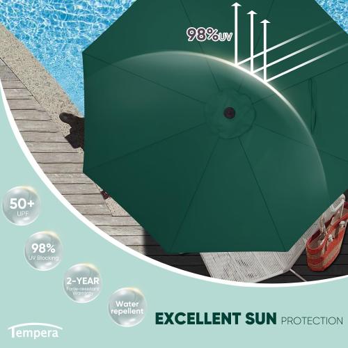Size 10ft Color Green Tempera Patio Market Outdoor Table Umbrella with Push Button Tilt and Crank,Large Sun Umbrella with Sturdy Pole&Fade resistant canopy,Easy to set