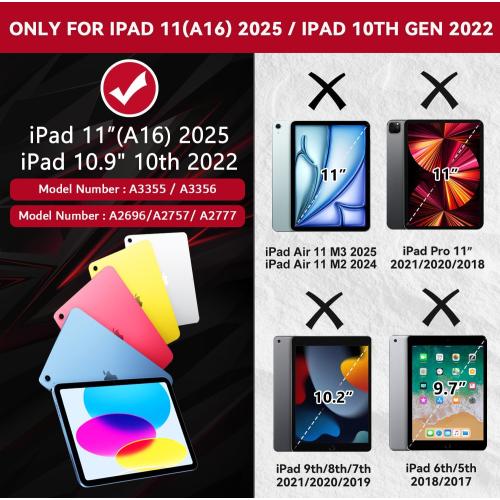 Case for iPad (A16) 11th/10th Generation 11/10.9 inch 2025/2022, Heavy Duty Military Grade Shockproof Rugged Cover with Pencil Holder/Stand for i Pad 11th / 10 th Gen (Black)