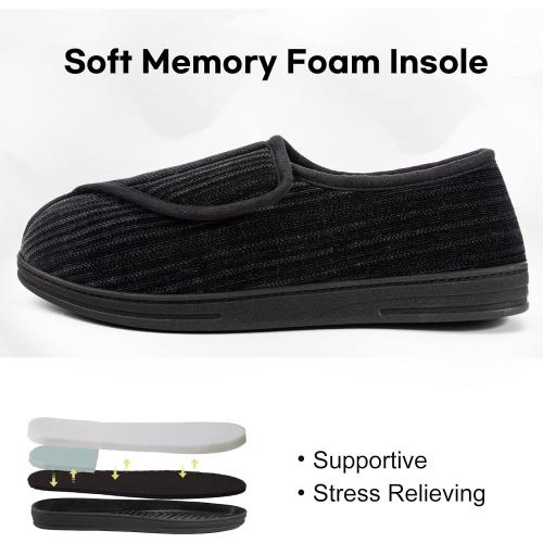 Size,44. LongBay Men's Memory Foam Diabetic Slippers Comfy Warm Plush Fleece Arthritis Edema Swollen House Shoes