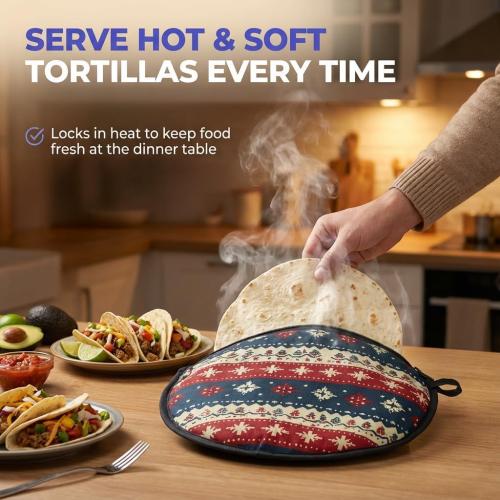 Sophix Tortilla Warmer Pouch - 12-Inch Large Size - This Thermal Insulated Fabric Holder Keeps Tortillas, Naan Bread, and Pizza Rolls Warm for up to One Hour (Christmas Design)