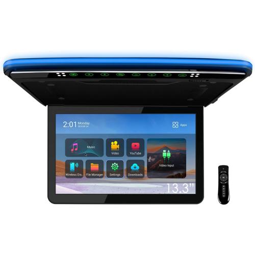 XTRONS Android Car Overhead Player 13.3 Inch Wide IPS Screen Car Roof Mount Monitor with Built-in Stereo Speakers Flip Down Overhead Car Monitor Support 8K Video, Bluetooth, WiFi, HDMI, USB, IR
