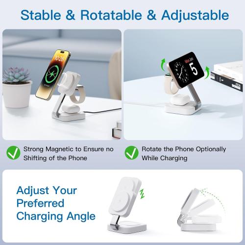 RYND 2026 Traveling Wireless Mag-Safe Fast Charging Station,Magnetic 3 in 1 Charger with iPhone 17 16 15 14 13 12 Pro Max Plus,Apple Watch Series & Air pods 4 3 2 Pro-Gifts for Wife & Husband(White)