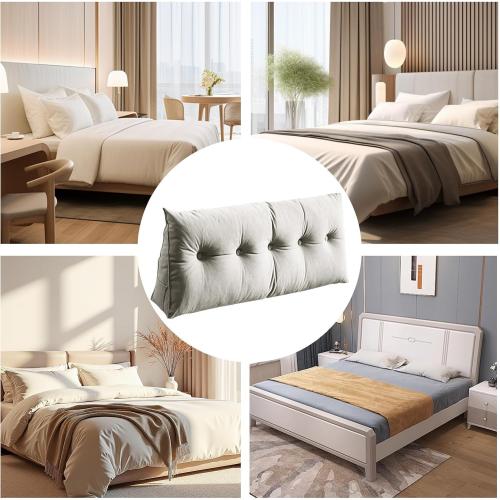 Grey Wedge Pillow Headboard – Backrest Cushion, Reading and Sitting Pillow for Comfort, Ergonomic with Supportive Design, Ideal for Sleeping, Working, Travel, Bedroom, Living Room