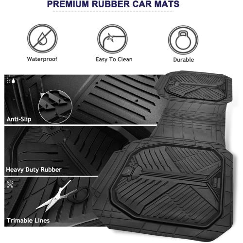 CAR PASS Heavy Duty Rubber Rear Car Mat, Deep-Dish Odorless Car Floor Mats All Weather, Universal Trim-to-Fit for SUVs Trucks Sedans, Waterproof Anti-Slip, Black