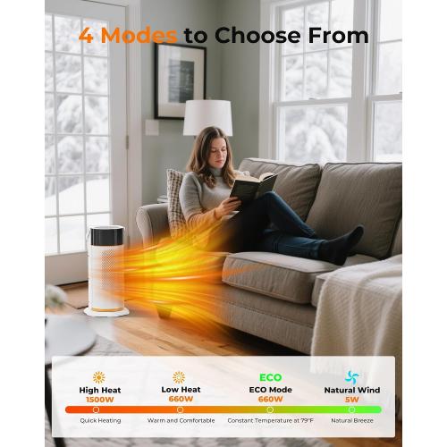 Portable Electric Space Heater - 1500W PTC Ceramic Fast Safety Heat Heater with Remote, Timer, 70 Swing, LED Display and Child Lock for Office Bedroom Home Indoor Use