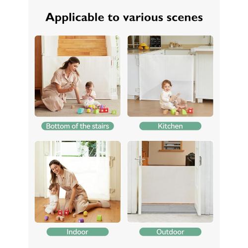 Momcozy Auto-Locking Retractable Mesh Baby Gate or Dog Gate, Child Safety Gate for Indoor or Outdoor, 33-inches Tall with up to 55-inches Wide Extension, Avoid Skirting Installation, White