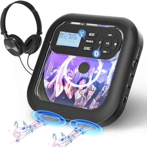 Portable-CD-Player with Bluetooth - Rechargeable with FM Transmitter, Dual Speakers, Headphones and AUX Use for Car Travel Home