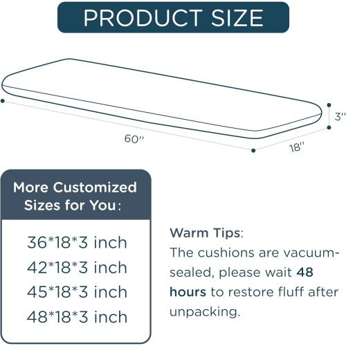 Codi Outdoor Bench Cushion for Patio Furniture 60x18x3 Inch – Linen Texture, Fade Resistant, Waterproof, Removable Cover, Comfortable High-Density Foam for Garden & Porch, Navy Blue