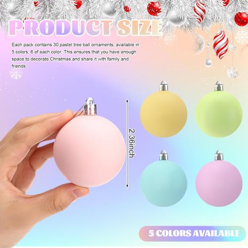 Gejoy 30 Pcs Pastel Christmas Bulbs Ornaments 2.36'' Pastel Candy Christmas Decorations Shatterproof Macaron Xmas Tree Balls Hanging Ornaments Pink Green Yellow Blue Rainbow Xmas Tree Decor