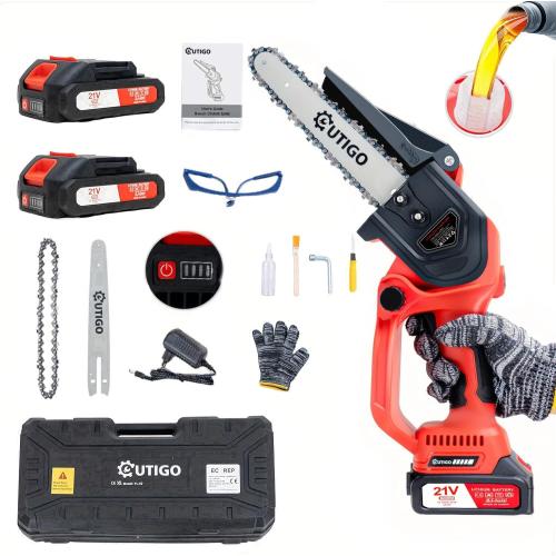 8 inch Electric Chainsaw with 2 * 21V Batteries, Mini Cordless Electric Chainsaw 800 W with Safety Lock and Strong Motor for Tree Trimming