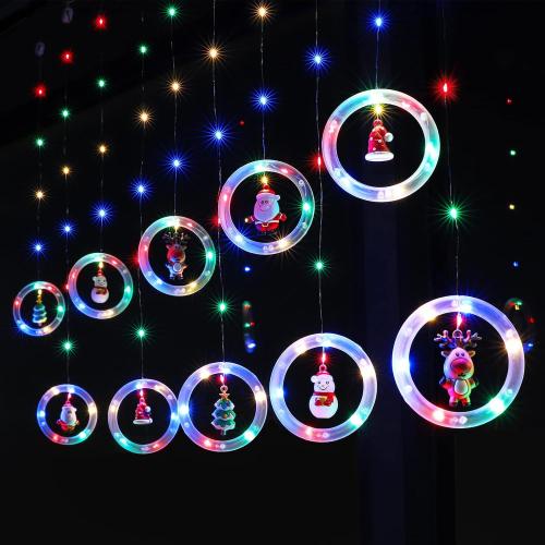 BLOOMWIN Window Christmas Decor Ring Lights With Ornament LED Curtain Indoor Outdoor USB 9.8ft Multicolor String Hanging 3D Novelty Xmas Tree Home Garden Decorations