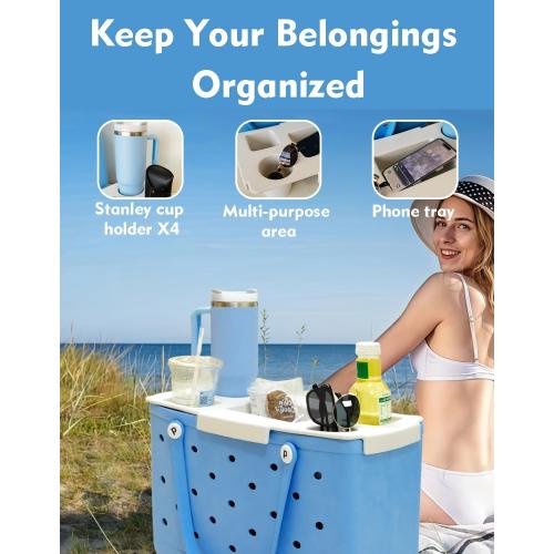 Top Cup Phone Holder Tray Storage Lid for Stanley Compatible with Bogg Bag XL Cover, Cup Organizer Holder Waterproof Silicone Multifunctional Storage Box for Outdoor Beath Camping Travel (Gray, XL)