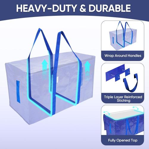TICONN 12 Pack Extra Large Moving Bags Heavy Duty with Zippers & Carrying Handles, Durable Storage Bags Moving Boxes for Closet Organizers and Storage (12 Pack, Blue)‼️decent condition‼️