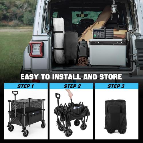 Folding Wagon Cart Foldable with Wheels, Adjustable Double Decker 150L-300L Capacity, All-Terrain Wheels & Brake, 450LBS Heavy Duty Collapsible Wagon for Beach, Camping, Outdoor
