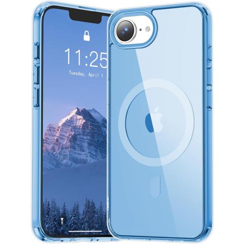 Temdan for iPhone 16e Case Clear, Compatible with Magsafe, Anti-Yellowing, Military-Grade Protection, Shockproof Slim Magnetic Phone Case Cover, Clear Blue