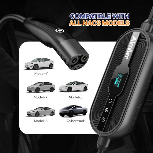 Level 1/2 Tesla Charger(WIFI APP/Plug-play), 16A, 25ft Cable ETL Certified, 240V NEMA 6-20P Plug & 120V 5-15P Adapter, NACS Connector, Portable Electric Car EV Charger for Tesla Models Y/X/3/S