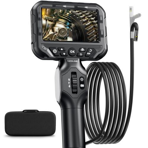 Dual Lens Articulating Borescope NIDAGE Two-Way Endoscope Camera with Light Articulated Probe, 0.25in Engine Inspection Camera Waterproof Fiber Optic Scope Cam Tool for Automotive Wall Mechanics 5.3FT