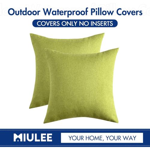 MIULEE Pack of Decorative Outdoor Solid Waterproof Throw Pillow Covers Spring Faux Linen Garden Farmhouse Cushion Cases for Summer Patio Tent Balcony Couch Sofa 18x18 Inch Green