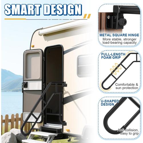 Dreyoo Extended Assist Rail, RV Handrail, RV Handle Grab Bar by Door, Camper Hand Rail, U Shaped Trailer Door Handle, Horizontal Length 34.88'' Ideal for Kids, Elderly and Pregnant Women