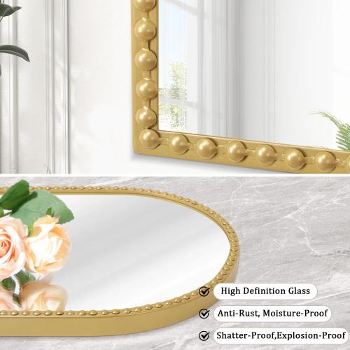 Gold Arched Mirrors for Wall, Beaded Framed Metal Accent Wall Mirror Decorative Bathroom Living Room Bedroom Entryway 30x20