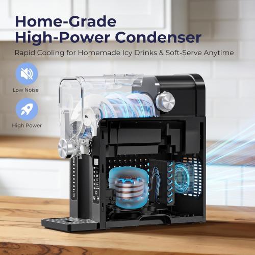 Slushie Machine, No Ice Needed Slushy Maker for Home, Real-Time Temp Display, Frozen Drink Maker with 6 Preset Programs for Ice Cream, Frappés, Milk Shake and More, Black, 1 Pack 3Modes