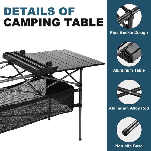 Size 47” x 21.65” x 26.7 Lightweight Aluminum Folding Camping Table (47” x 21.65” x 26.7”), Portable Roll-Up Design for Outdoor, Camping, Beach, BBQ, Patio, and Picnic, Durable & Waterproof with Carrying Bag