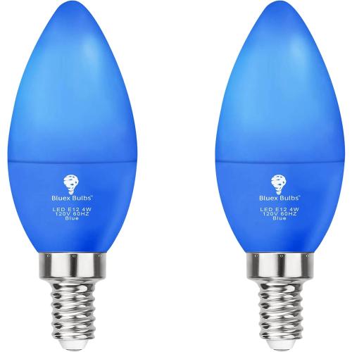 2 Pack BlueX LED Blue Light Bulb - 4W (40Watt Equivalent) - E12 Base Blue LED Bulb, Party Decoration, Porch, Home Lighting, Holiday Lighting, Chandelier Light Bulbs, Candelabra Bulbs