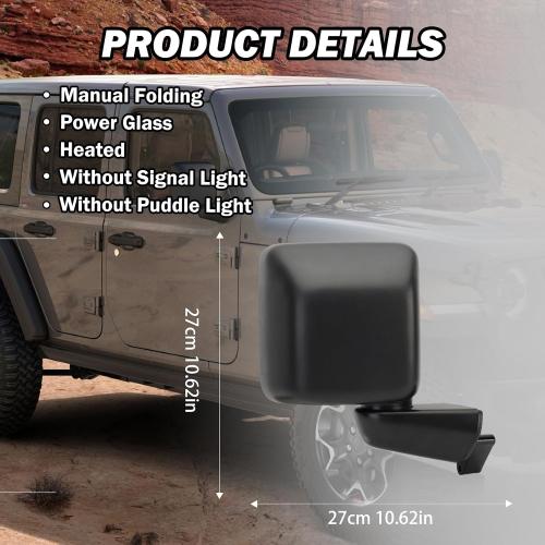 RH Side Mirror for 2018-2023 Jeep Wrangler JL/2020-2023 Gladiator JT 5Pins