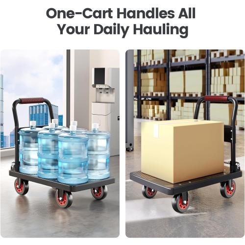 Upgraded Foldable Push Cart Dolly | 660 lbs. Capacity Moving Platform Hand Truck | Heavy Duty Space Saving Collapsible | 4‘’ TPR 360-Degree Silent Wheels | 2 Swivel Wheels and 2 Fixed Wheels