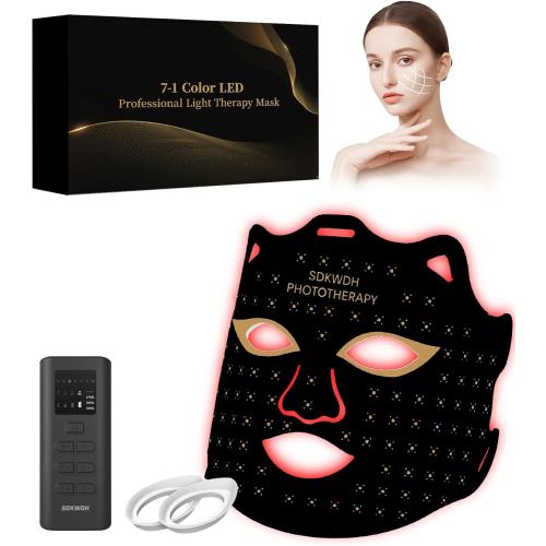 Red Light Therapy for Face, Led Face Mask Light Therapy, 7 Colors LED Face Mask Light Therapy At Home, Black