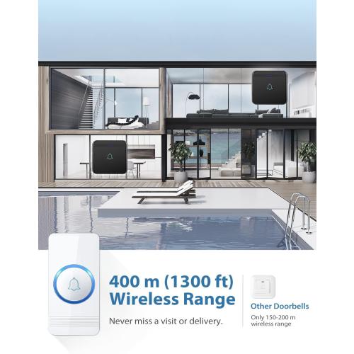 AVANTEK Wireless Doorbell, D-3W Waterproof Door Chime Kit Operating at over 1300 Feet with 2 Plug-In Receivers, 52 Melodies, CD Quality Sound and LED Flash