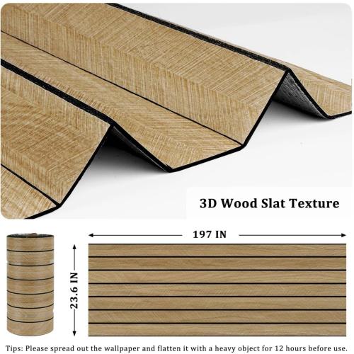 197x23.6 GRAY Wood Slat Wall Panels Self Adhesive Acoustic Slat Wall Paneling Peel and Stick Wood Panels Flexible Wooden Slats Wallpaper Roll for Interior Walls Decor Bedroom Living Room