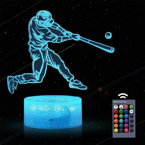 Baseball Gifts for Boys 8-12 3D Lamp Night Light with Remote & Touch Control, 16 Colors Changing   4 Changing Mode Brightness Room Decor Christmas Birthday Gifts for Kids Boys Girls Sport Fans